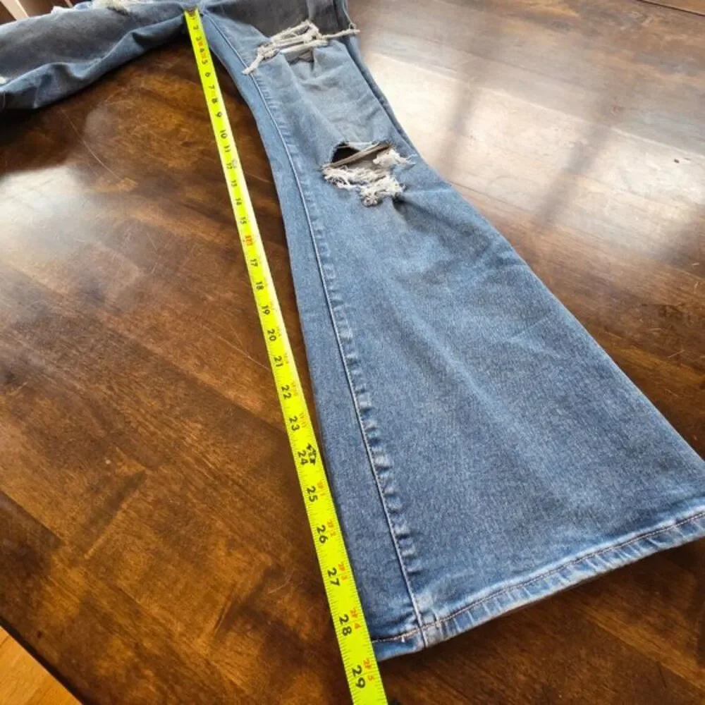 American Eagle Super Hi Rise Flare Jeans Distressed Y2K Stretch Denim - Size 00